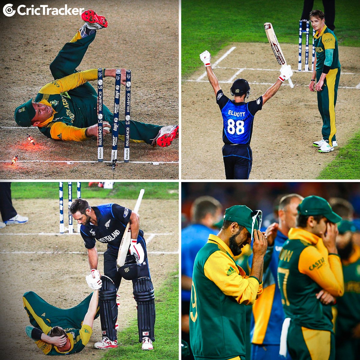 Ecstasy for New Zealand, Agony for South Africa.

#OnThisDay in 2015, New Zealand won the World Cup semi-final in one of the most thrilling ways. 

#NewZealand #SouthAfrica #GrantElliot #2015WorldCup