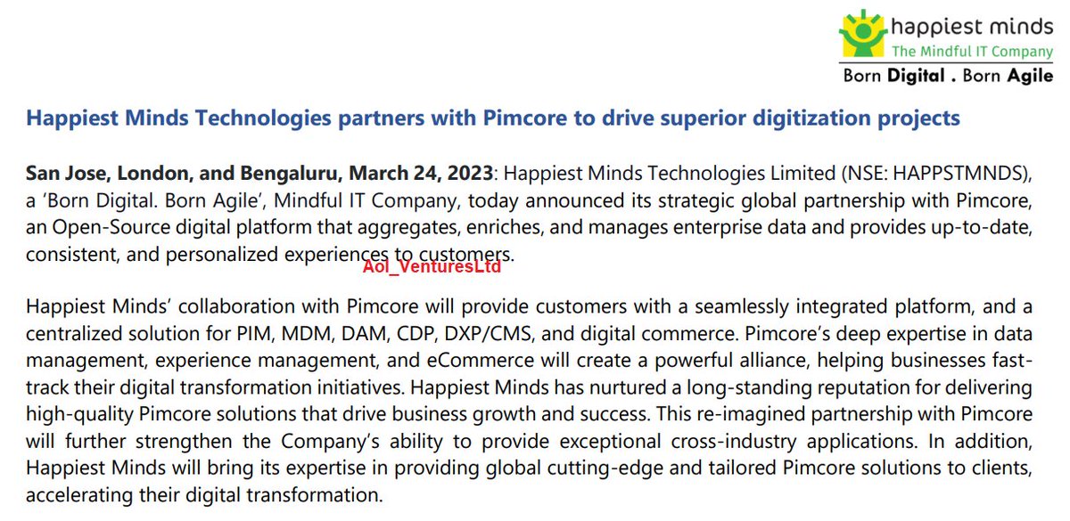 Happiest Minds Technologies partners with Pimcore to drive superior digitization projects