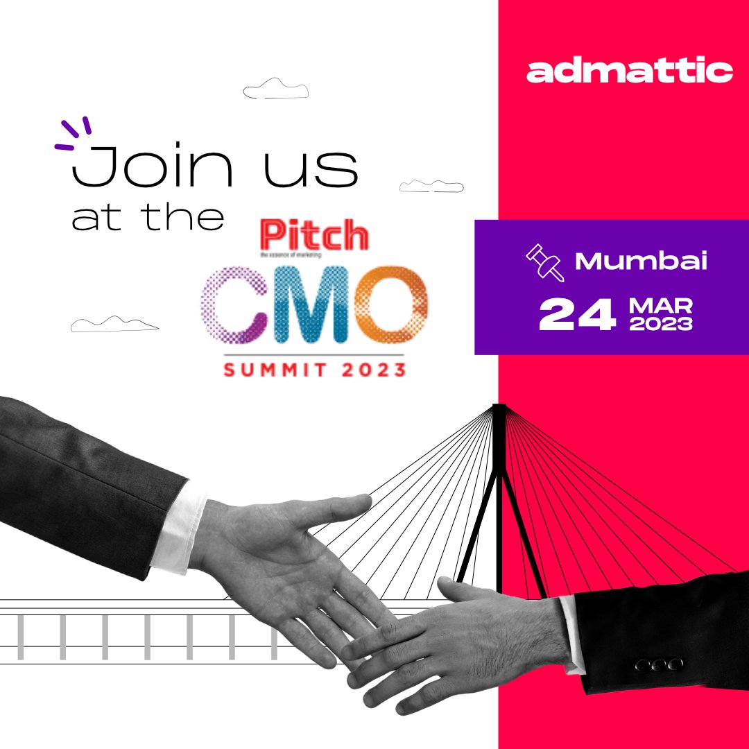 admattic's tweet image. Calling all marketing trailblazers! Join us at the Pitch CMO Summit 2023 to collaborate, innovate, and elevate the marketing game.

.

.

#PitchCMOSummit #PitchCMOAwards #e4m #CMO #AgileMarketing #MarketingSuccess #Summit #Mumbai #Admattic