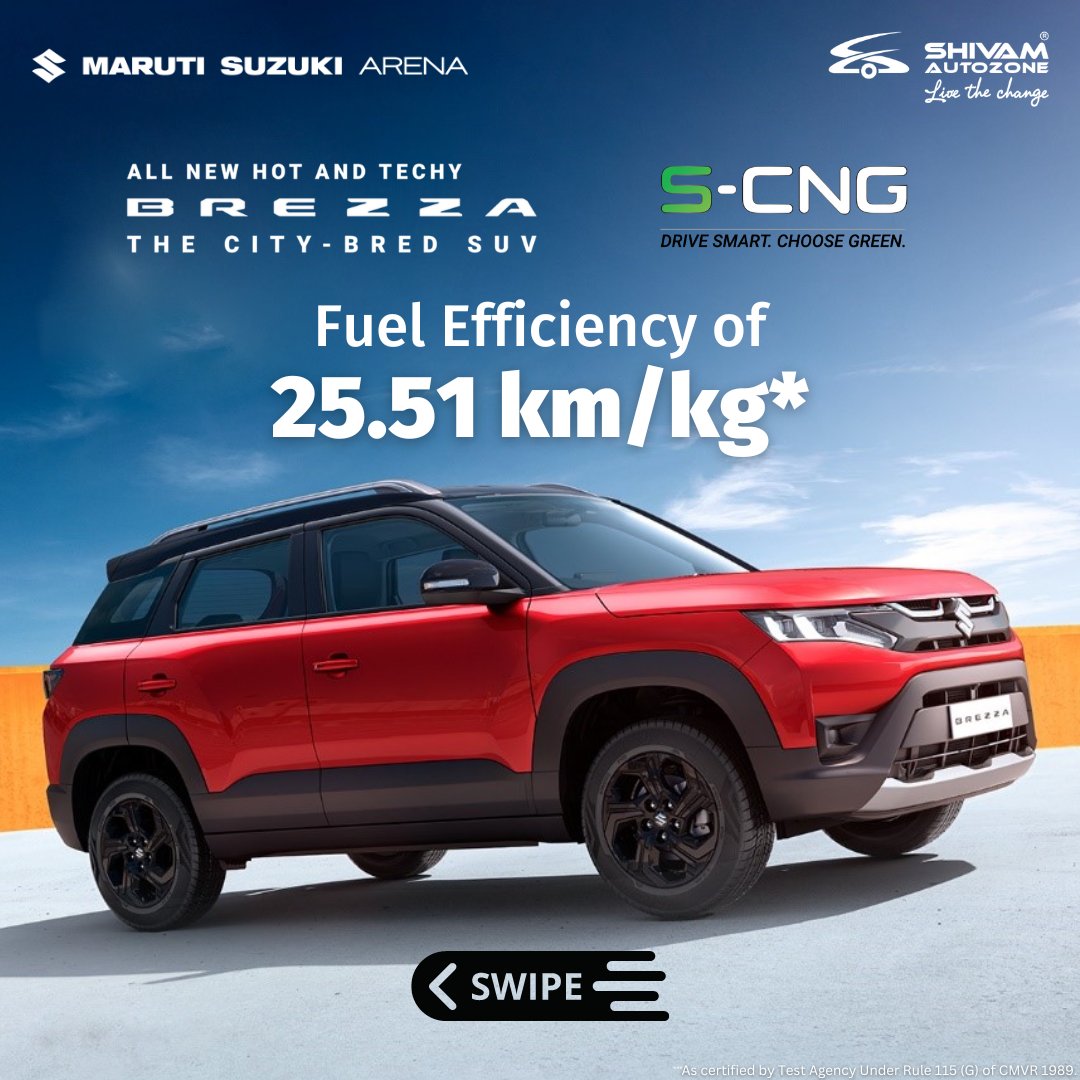 ShivamAutozone's tweet photo. #HotAndTechyBrezza is here for the Cool New Generation 🤩 🙌 
Check out the Key Highlights and Pricing of Brezza S-CNG. Book yours Today!  

Click: https://t.co/osEnqVu0wb  
Call: 8082 666333 

#BrezzaSCNG #cng #scng #pricing #carpecifications #carhighlights #Mumbai https://t.co/l7zjeXdaUR