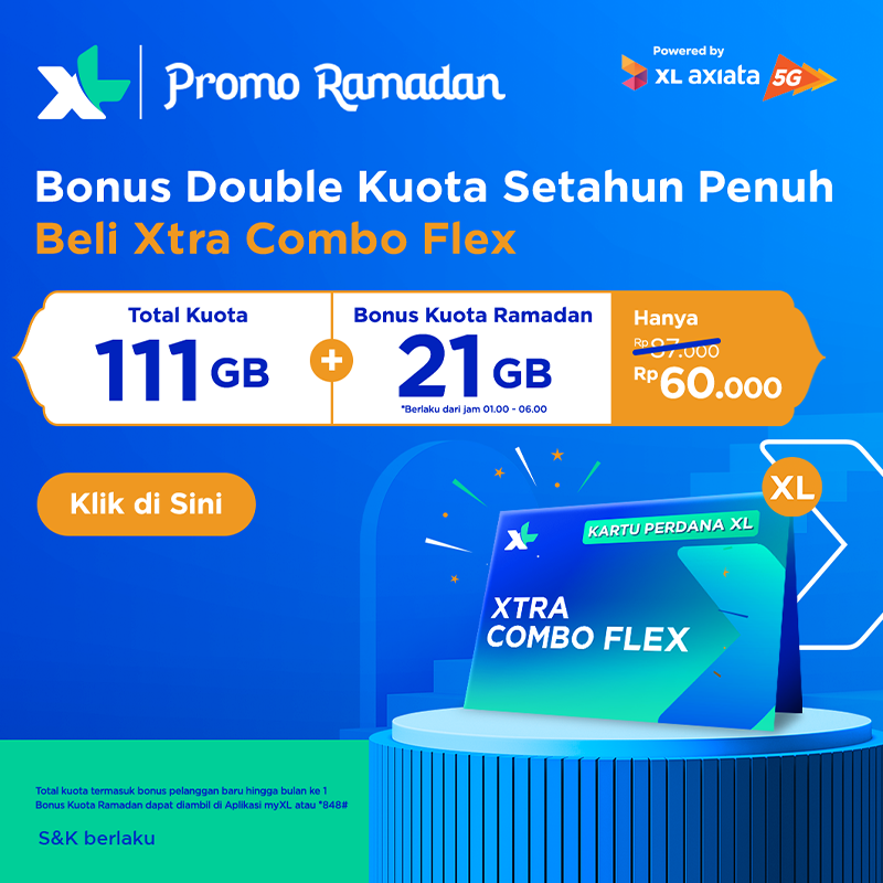 myXL's tweet photo. Banyak bonus dengan Beli Kartu Perdana XL Xtra Combo Flex di bulan Ramadan. Dapatkan Bonus Kuota Ramadan hingga 21GB dan Bonus Double Kouta Setahun Penuh. Hanya 60ribu! Klik untuk Info selanjutnya https://t.co/lho27mpXLs