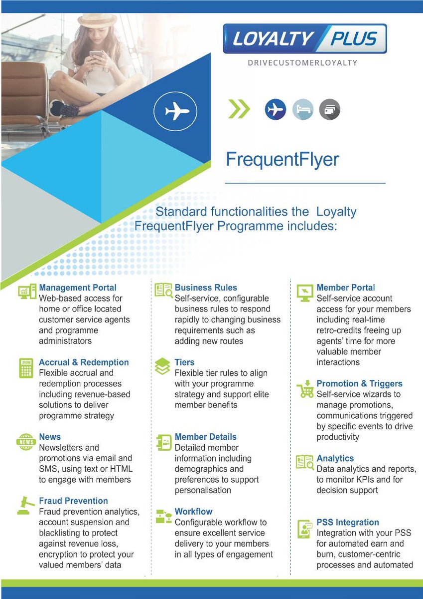 LoyaltyPlusSA's tweet photo. The LoyaltyPlus FrequentFlyer Solution offering provides a comprehensive but modular and cost-effective Loyalty and CRM Saas solution for specific markets, including FrequentFlyer, Airport Loyalty, and Retail.

#loyaltyprogram #airlines #CRM #industrytravel #FrequentFlyer #retail https://t.co/FYJm4LLben