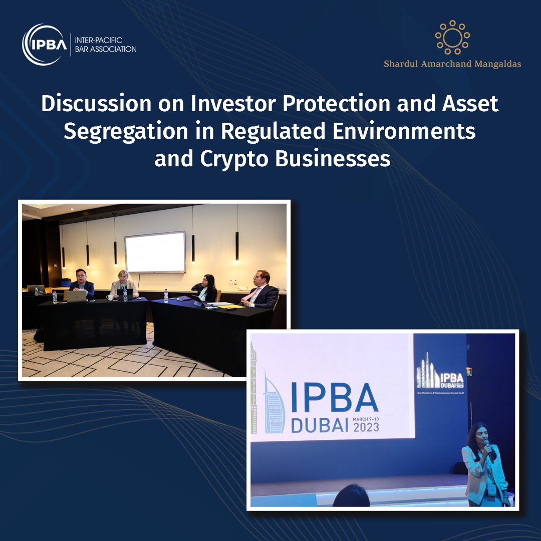 AMS_Shardul's tweet photo. Shubhangi Garg joins a panel on 'Investor Protection and Asset Segregation in Regulated Environments and #Crypto #Businesses' at the @InterPacificBar held in Dubai to discuss how investor #assetprotection needs to be a focus of crypto regulations.

#Regulation #IPBA https://t.co/JupJU3ZkUm