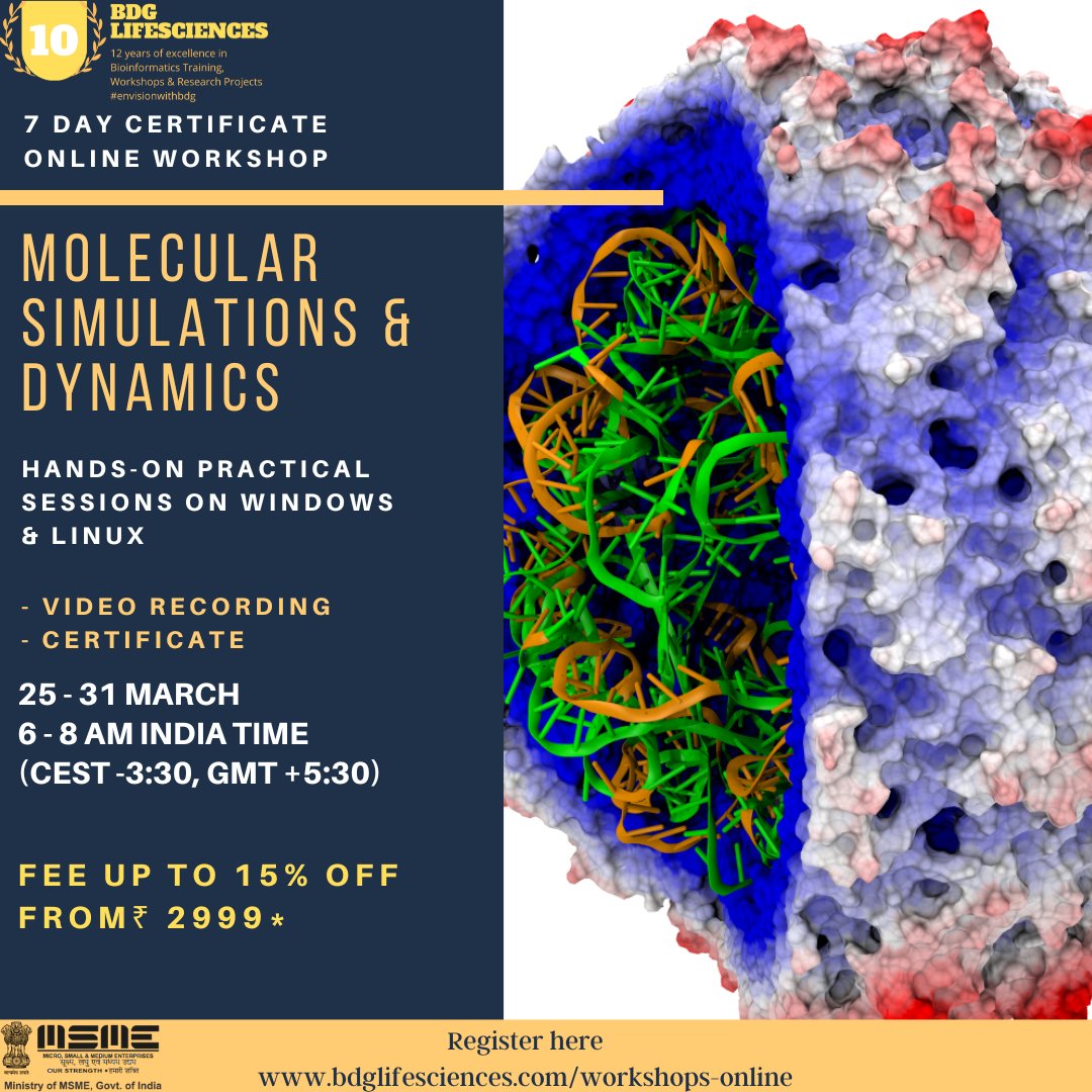 Our Molecular Simulations workshop starts tomorrow. Join us as we explore the fascinating world of molecular simulations using GROMACS, VMD & NAMD.
Register now- bdglifesciences.com/workshop-onlin…
#bioinformatics #bdglifesciences #molecularsimulations #workshop #science #learning #education