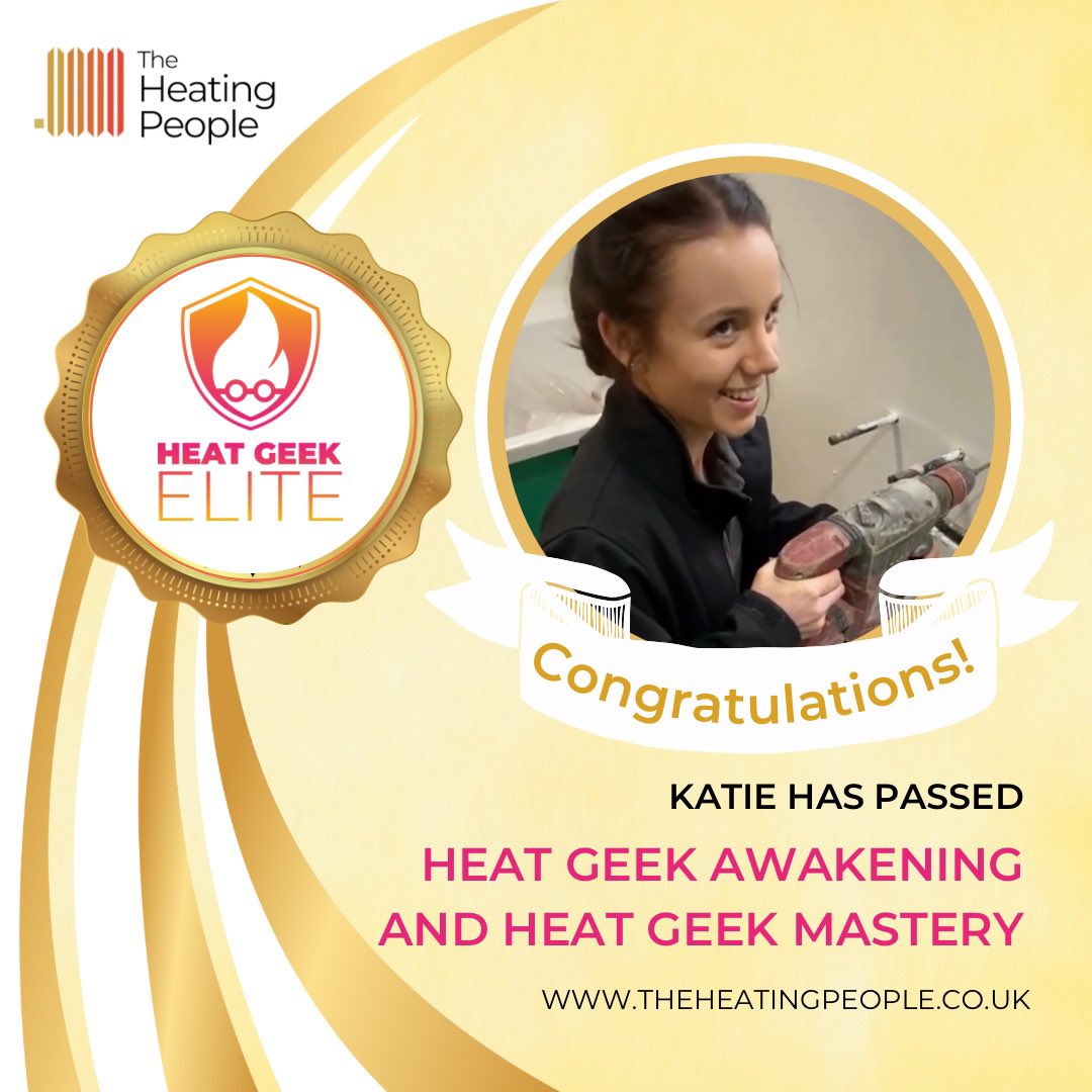 We're proud to announce that Katie has passed Heat Geek Awakening and Heat Geek Mastery - what an achievement! We’re proud to have you on our team Katie! #heatgeek #heatgeekelite #heatgeekmastery #heating #femaleengineer #heatpump #boilers #efficientheating #apprentice
