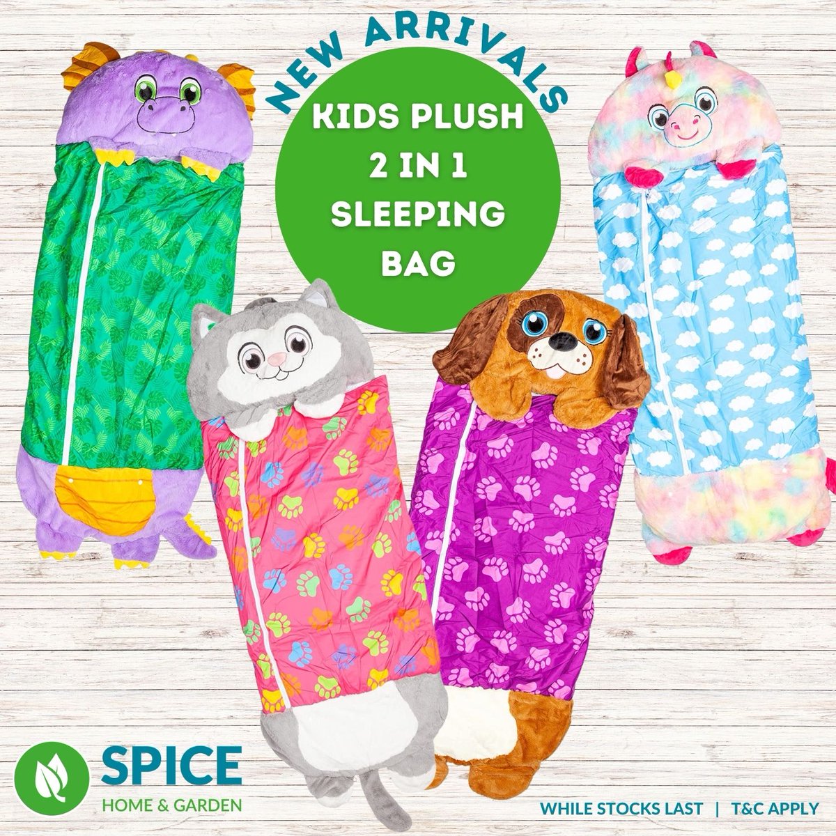 We're excited to announce the arrival of our new Kids Plush Animal 2 in 1 Sleeping Bags! These adorable sleeping bags are perfect for little ones who love snuggling with their favourite stuffed animals.

#SpiceHomeGarden #Gorey #ShopLocal #ShopIrish