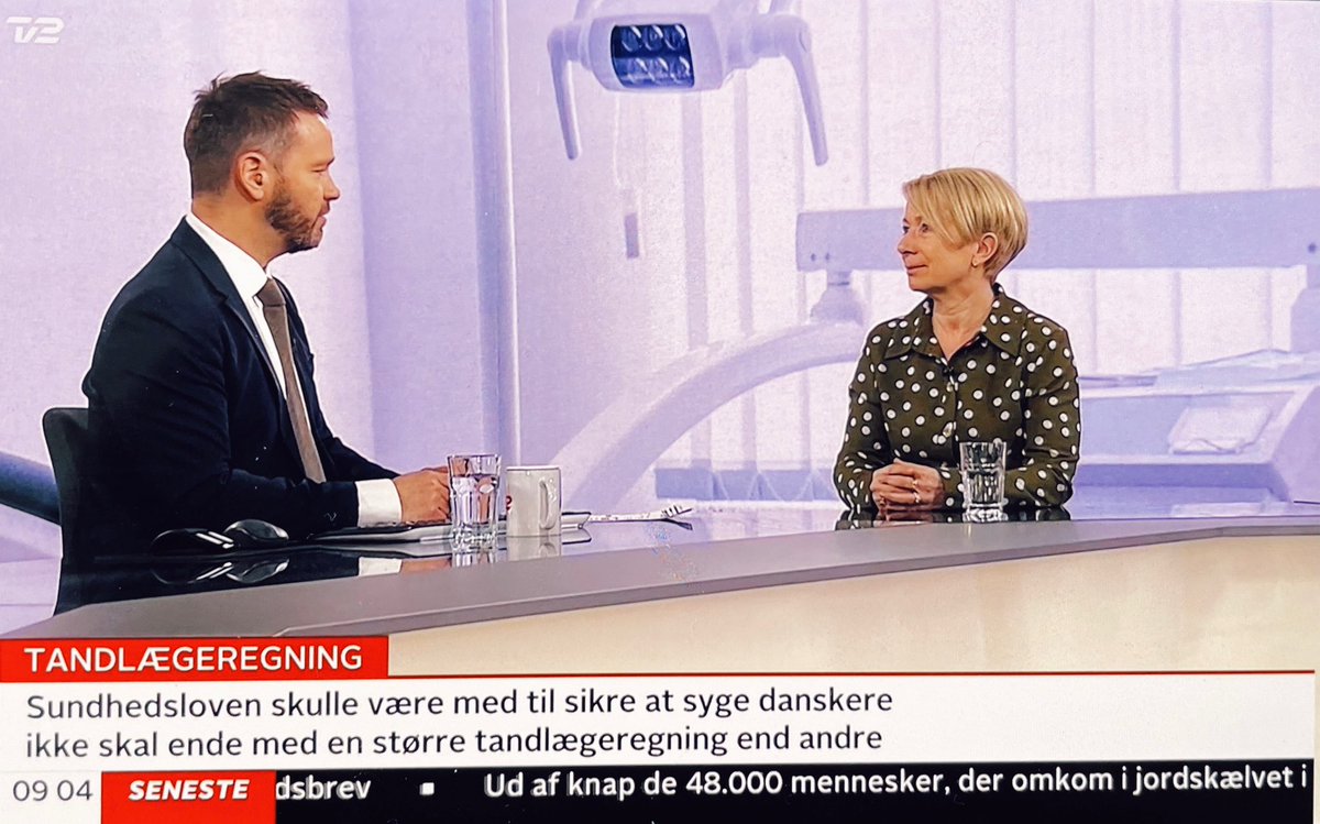 SusanneKleist's tweet photo. Mange patienter får tandproblemer på grund af sygdom eller medicin, men kan ikke få tilskud til tandlægeregningen. Det skyldes forældet lovgivning, fortalte jeg her til morgen på @tv2newsdk, hvor jeg understregede behov for ny model for voksentandplejen #sundpol #dkpol https://t.co/hajNHyFhIU