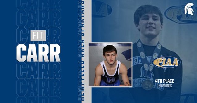 Congratulation to <a href="/carr_eli4/">Eli Carr</a> for earning his first PIAA State medal! Eli finished his Junior year with a 42-8 record and brought home a WPIAL Championship for the Spartans. We are incredibly proud of your effort this year and look forward to a big Senior season! #bigcheese