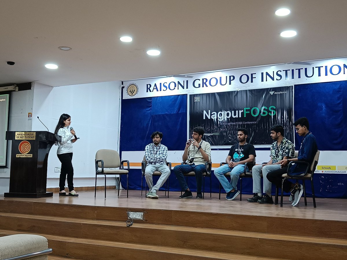 NagpurFOSS's tweet photo. Exploring the power of open source with the brightest minds in Nagpur at our FOSS panel discussion 🌟

@pavangudiwada_ 
@sangamtwts 
@WishArya 
@WJayesh 
@sobhanbera_

 #NagpurFOSS #IndiaFOSS #OpenSource #conference https://t.co/U57fHuwEkU