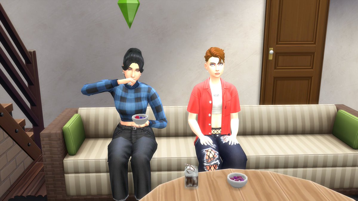EveeSims's tweet photo. Later that evening Artemis and Demi are cuddling in front of a movie with berries and coffee. Meanwhile Zeus is happily painting in his room. https://t.co/3tFWz6bUFe
