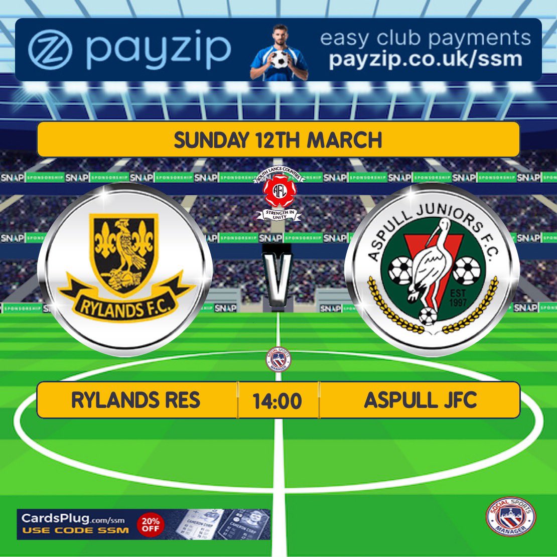 Game day! Back to the league this morning for the lads

Vs Rylands Res
🏆<a href="/OfficialSlcfl/">SLCFL_Official</a> Division 2
⏱2pm
🏟WA27RZ
Lets have a good performance and get the 3 points #UTA 🟡⚫️
