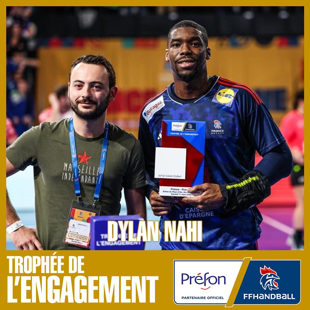 🏆 Vous avez élu <a href="/DylanNahi/">Dydy</a> comme joueur le plus engagé sur le terrain hier soir. Il reçoit donc le Trophée de l’Engagement décerné par Préfon. Bravo Dylan !

#PrefonHand #TrophéeDeLengagement #dylannahi #Handball