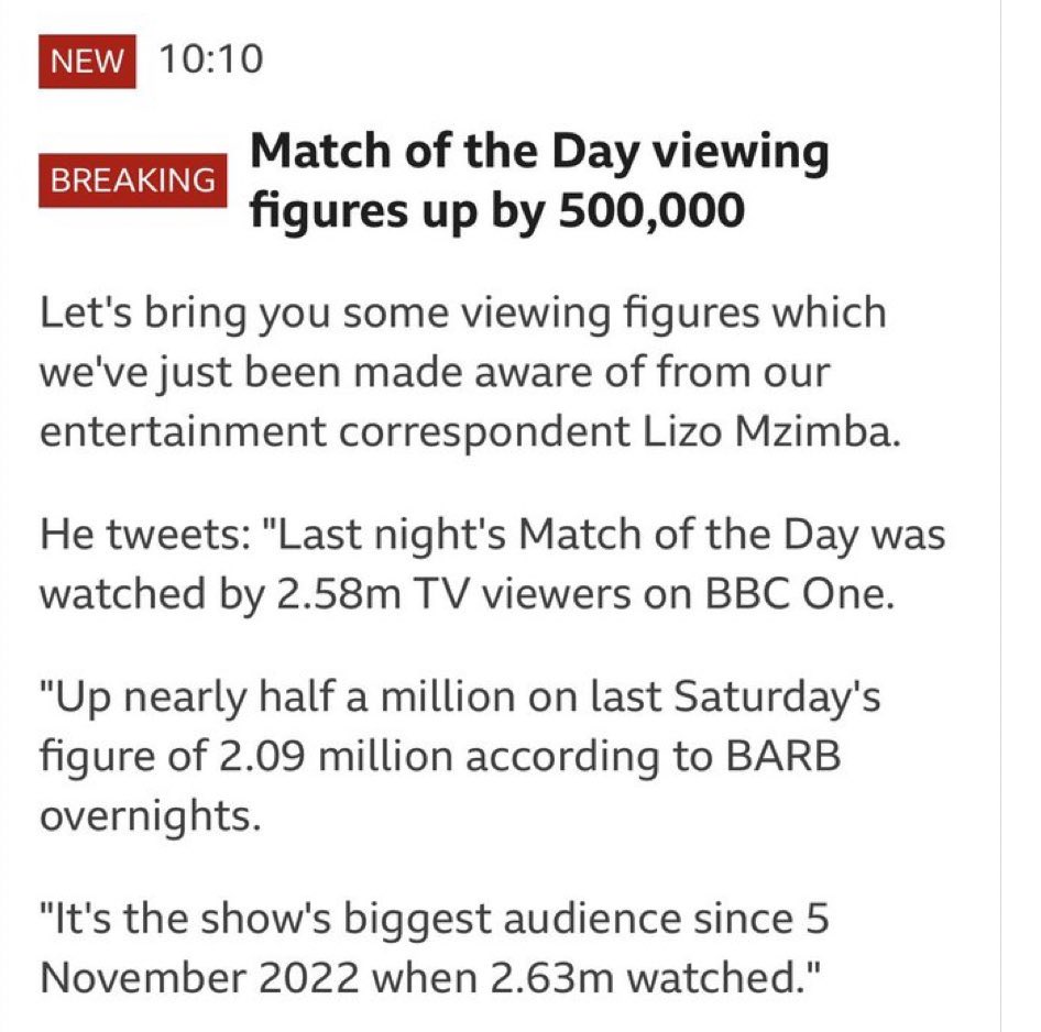 How magnificent! MOTD viewing figures UP by 500k in defiance of the Lineker-led luvvie walkout. The BBC can save licence payers £millions per year by clearing out the political activists masquerading as pundits