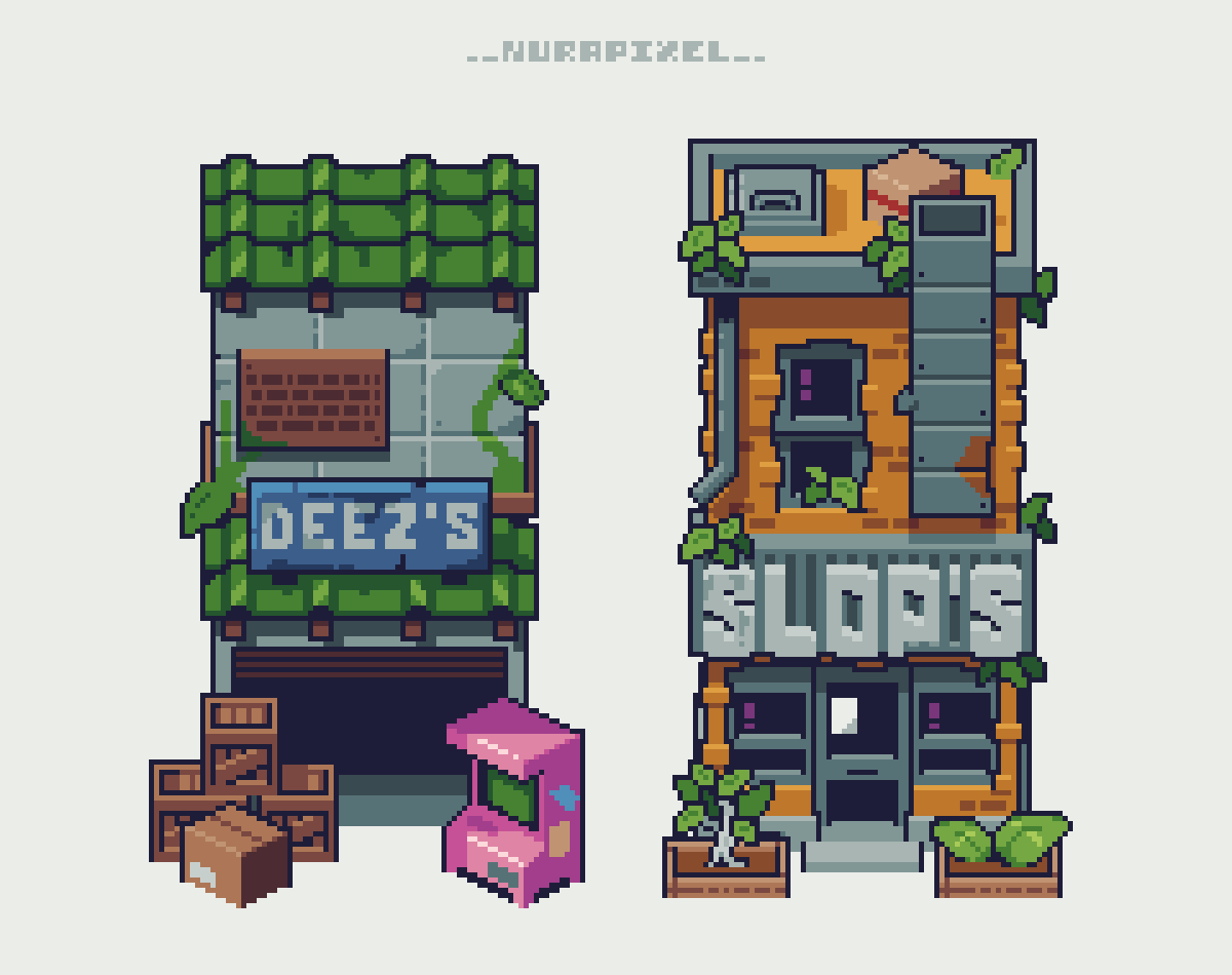 Two of my latest top-down style store pixel art