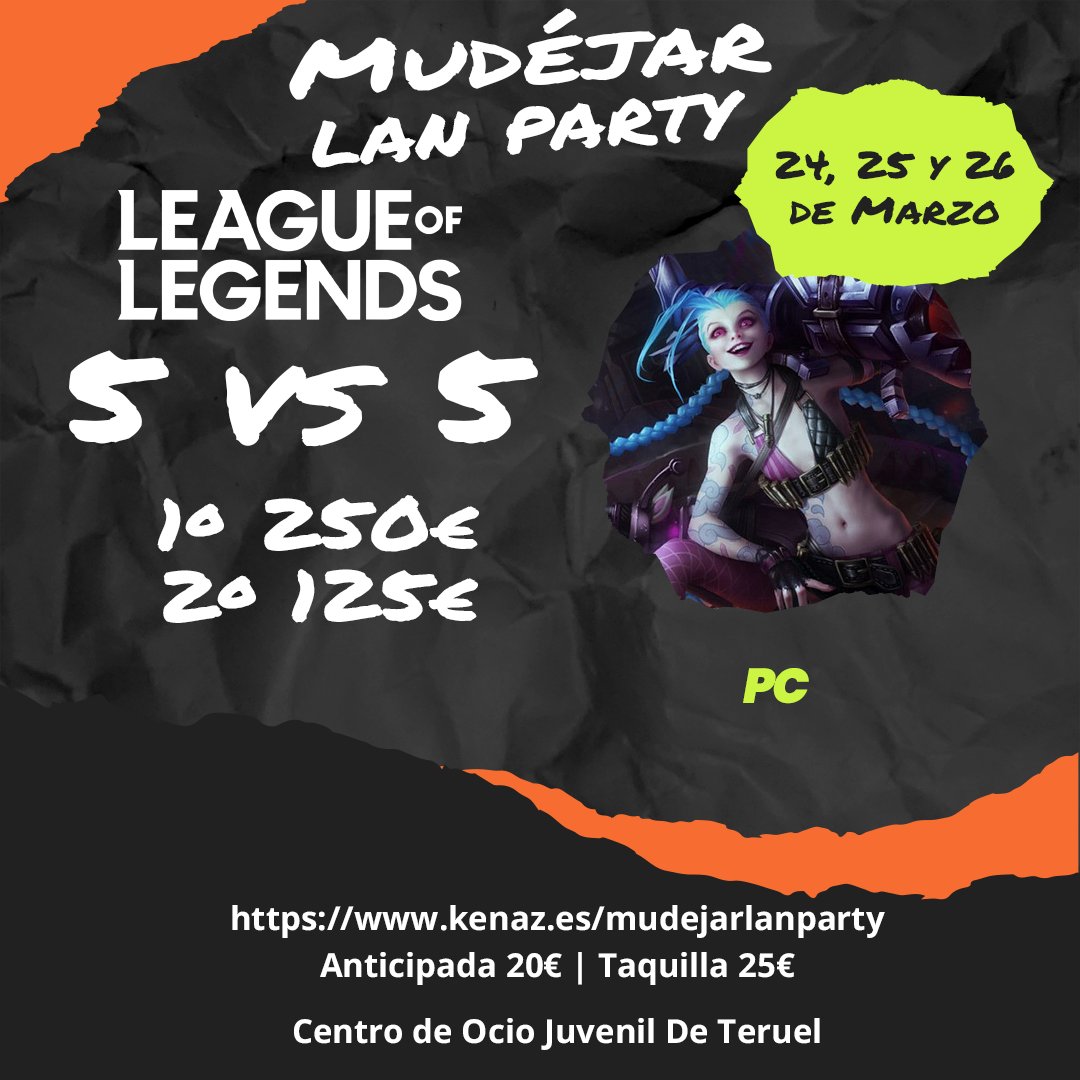 ¡Siguiente Torneo!

🏆#LOL #leagueoflegends 
🆚5vs5
🥇250€
🥈125€

Inscripciones en:
kenaz.es/mudejarlanpart…

#lanparty #gamer #gaming