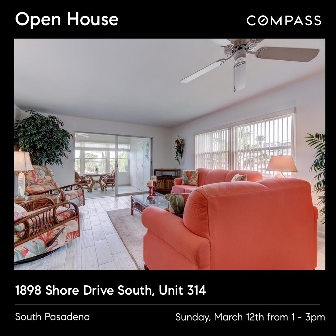 Open House TODAY in South Pasadena, just mins to the beach. 2 bed/2 bath condo in the Shore Manor Bldg. Call for more info: 813-777-6336 or click tinyurl.com/2kkabcsd #luxuryhomesgroup #southpasadena #melindapersuitte #compassstpete #condo #compassrealestate #compassflorida