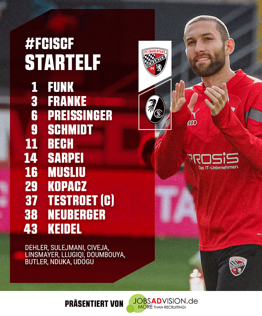 Schanzer's tweet photo. Mit diesen 1⃣1⃣ starten die #Schanzer in das erste Spiel der Englischen Woche: #Franke, #Sarpei, #Neuberger sowie #Preißinger & #Schmidt stehen im Vergleich zur Vorwoche in der Anfangsformation ⚫️🔴 https://t.co/HMqyUP8FHX