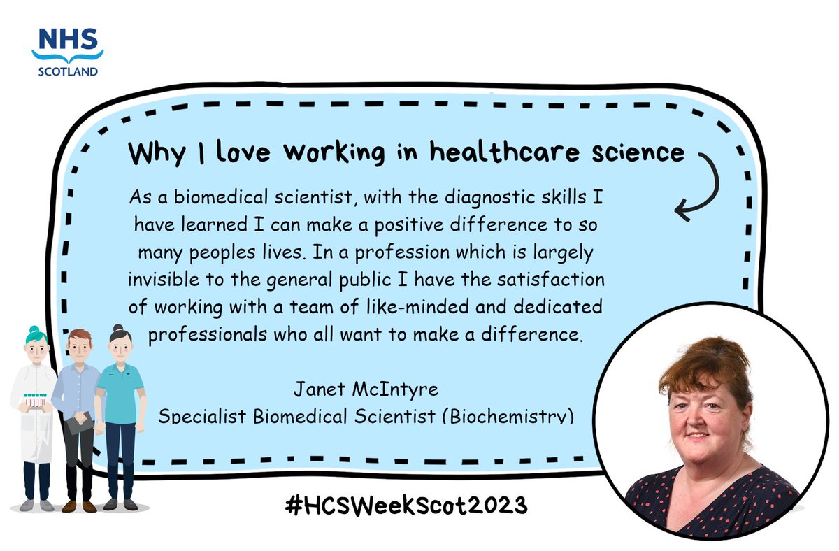 Janet is a Specialist Biomedical Scientist. She helps to provide a comprehensive Blood Science analytical service. She analyses patient samples and provides vital results to clinicians so they can make informed clinical decisions #HCSWeekScot2023 @ScottishHCS @WghLothian