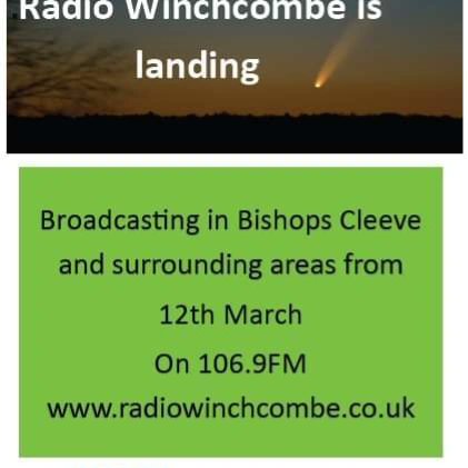 On in under an hour, Official launch from 7.55am
<a href="/radiowinch/">Radio Winchcombe</a>