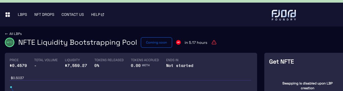 The very first #LBP on @optimismFND through <a href="/FjordFoundry/">Fjord Foundry</a> starts today!

#Layer2 #NFTs #Optimism #Fjord #NFTE #NFTEarth

fjordfoundry.com/pools/optimism…