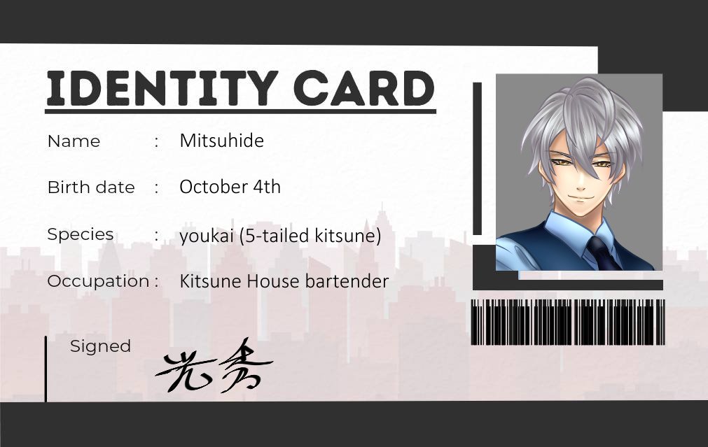 azuchis_kitsune's tweet photo. #TOUNOKI2
#ProfilMitsu
Mitsuhide adalah siluman rubah ekor 5 dengan kekuatan api biru dan kemampuan menciptakan ilusi. Sehari-harinya bekerja sebagai bartender di bar Kitsune House. Handal dalam mendengarkan curhat pengunjung.
Usia (siluman): 500 tahun
Usia (manusia): 30 tahun https://t.co/UJQlywemzz