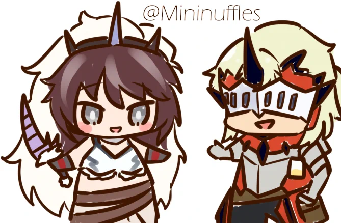 Day 52: Yato &amp; Noire Corne (MH)Was a bit busy today so here's a recently doodle I did instead.#ykrkgk #アークナイツ #ケオべ #明日方舟  #Arknights 