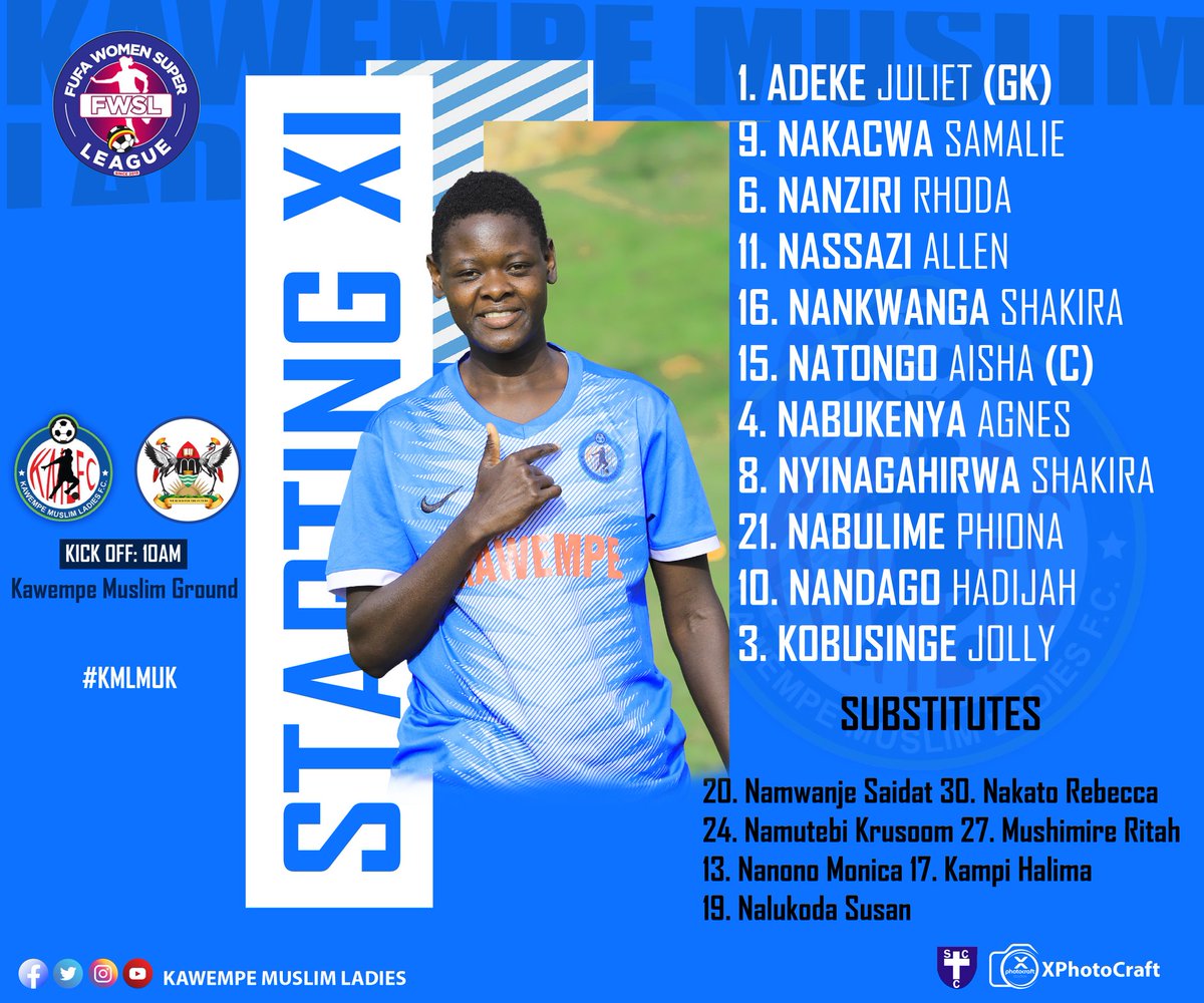 JjuukoJoel's tweet photo. #WomenFootballWeekend
#FWSL
Live on @fufatv1
Match Day line-up with our new partners St. Catherine's Hoapital.
@KawempeClub π΅β€
Go for maximum 3points ladies.
Kettonye Kagwaake @women_mak temuwona leero.
#XphotoCraftGraphics
@FUFAWSL
@FUFAWomen https://t.co/hw67LT9pjV