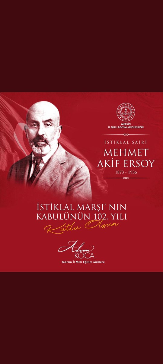 CpalMut's tweet photo. 🇹🇷İstiklâl Marşı'mız 102 Yaşında🇹🇷

Kim bu cennet vatanın uğruna olmaz ki feda…!

Milli şairimizi rahmet, şükran ve özlemle anıyoruz. Ruhu şad olsun.
#MehmetAkifErsoy 
#İstiklalmarsı https://t.co/DI5dwoQhxe