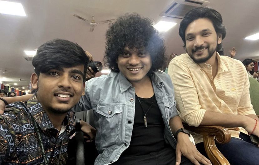 gauthamfan's tweet image. Pic from 16th august 1947 promotions at vels university. 

Movie releasing on 7th April. 

#GauthamKarthik #VijayTVpugazh #Pugazh #16August1947