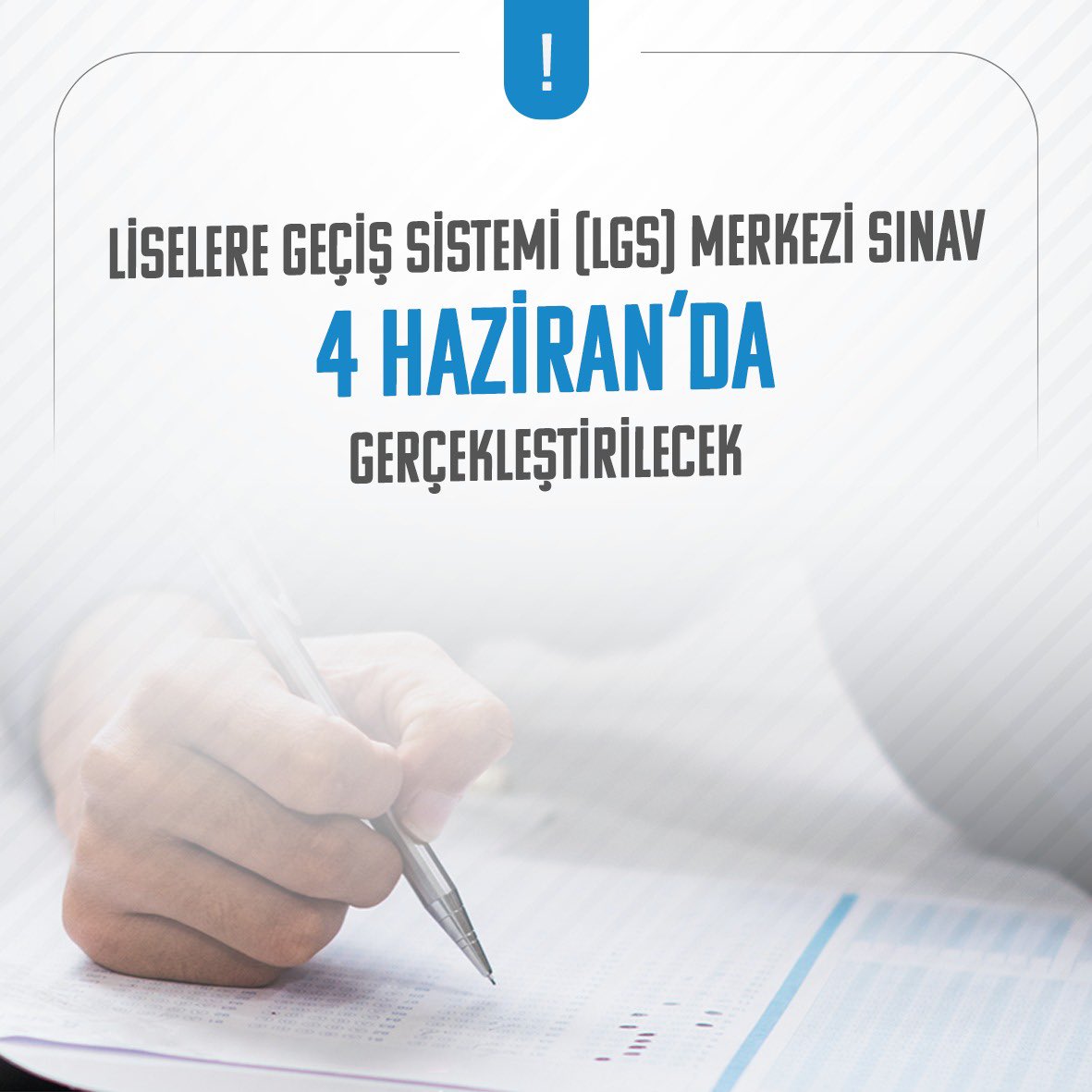Liselere Geçiş Sistemi (LGS) kapsamındaki merkezî sınavı, 4 Haziran 2023 tarihinde gerçekleştireceğiz. Şimdiden sınava girecek tüm öğrencilerimize başarılar diliyorum. 

#LGS2023