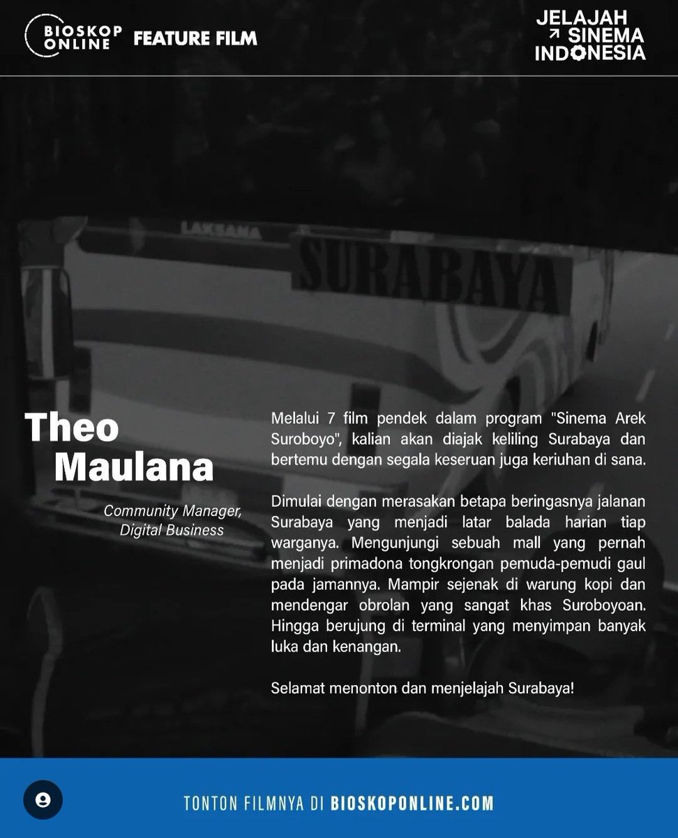 biasgewe's tweet image. Film saya dan teman-teman yang lain sedang diputar di @BioskoponlineID dalam program Sinema Arek Suroboyo. 
Silahkan berkunjung dan selamat menyaksikan. 

- Di Bioskop (2016)
- Lantun Rakyat (2019)