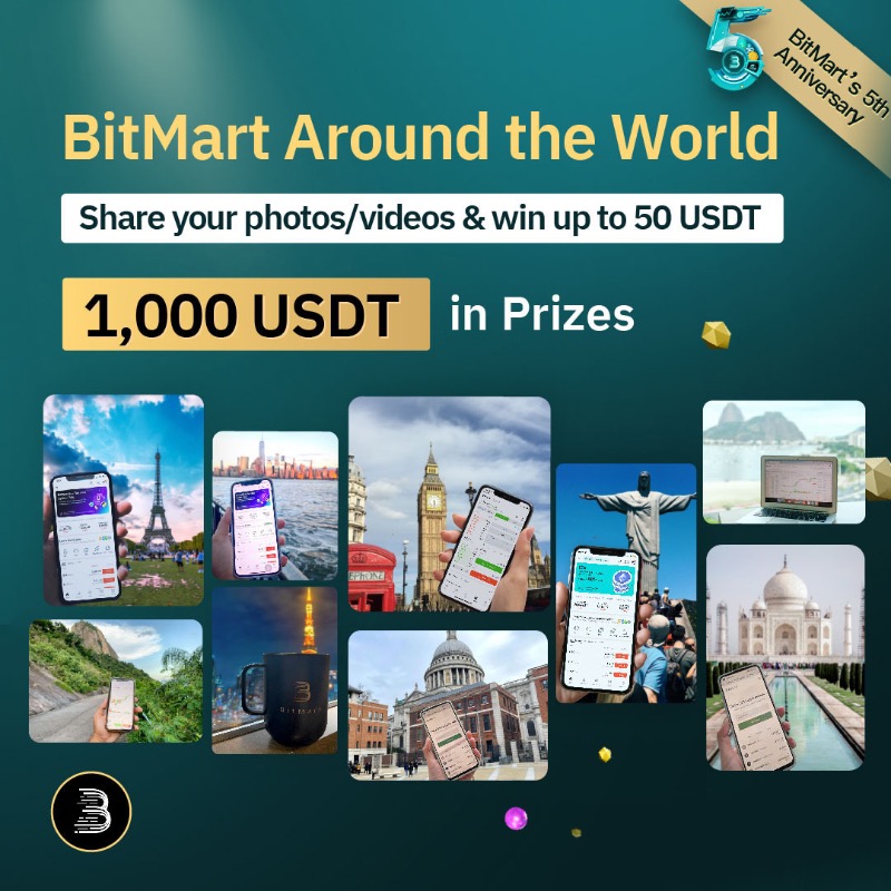 BitMartExchange's tweet photo. 🥳 We can’t wait to celebrate #BitMart’s 5th anniversary with our users around the world!

1⃣Follow, RT &amp; tag 3 frds
2⃣Post a pic/video with a BitMart element (swag, webpage, APP, etc.) + “I’m using BitMart in __ (your location)” + #BitMartHi5
3⃣Complete: https://t.co/FHDFzHJMnp