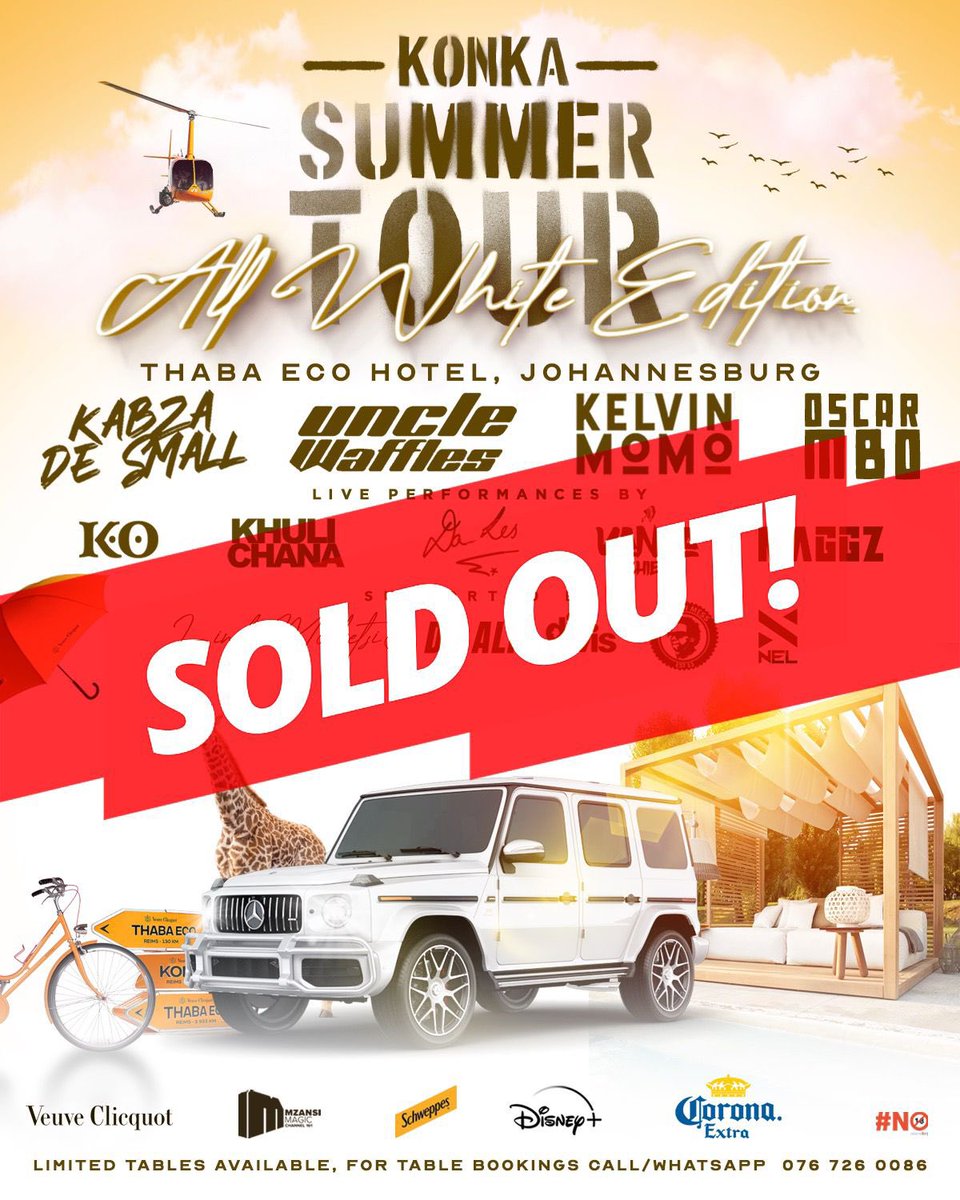 Thank You for your continued support, we can’t wait to host you and give you the ultimate day time experience, open at 12pm, see you in a bit ⭕️🙏🏾

#TheKonkaSummerTour
#AllWhiteFinale