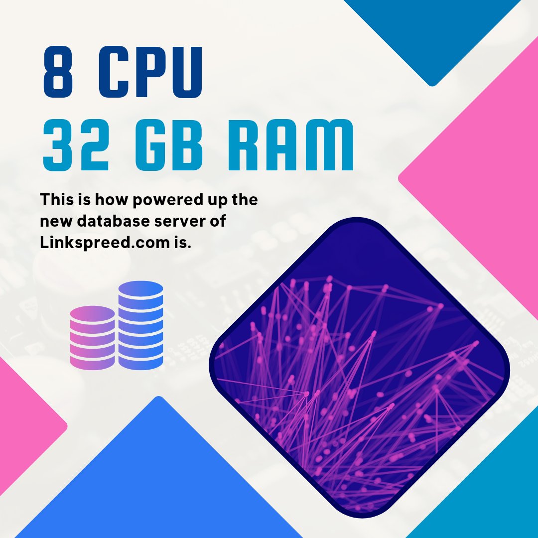 linkspreed's tweet image. The new database server of Linkspreed rocks with 8 CPUs and 32 GB RAM 💻🔥 #webhosting #serverupgrade
