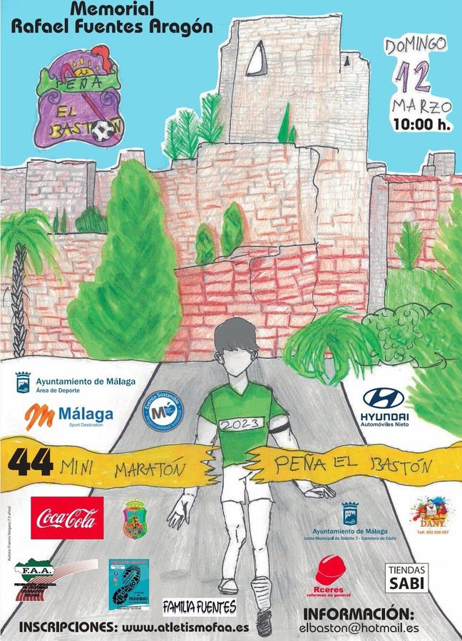 Buenos días. Hoy se celebra la 44ª Minimaratón Peña el Bastón con salida a las 10:00 h desde c/ Frigiliana, carril de la Chupa, Pacífico, glorieta Antonio Molina, Antonio Machado, Manuel Agustín Heredia, Marina, Parque, Reding, Príes, Sancha, Salvador Rueda, Apamares y Gibralfaro