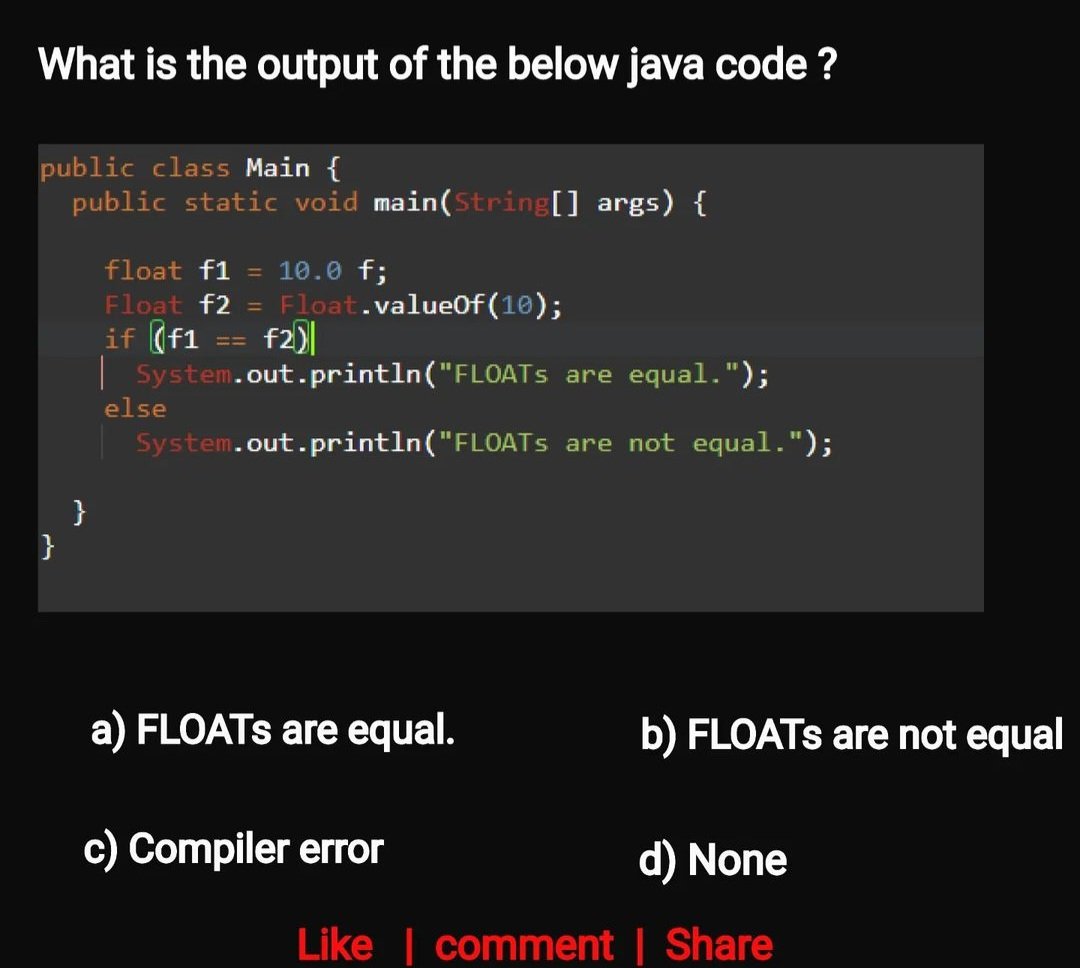 Quiz Time

#Java #javaprogramming #javaquiz