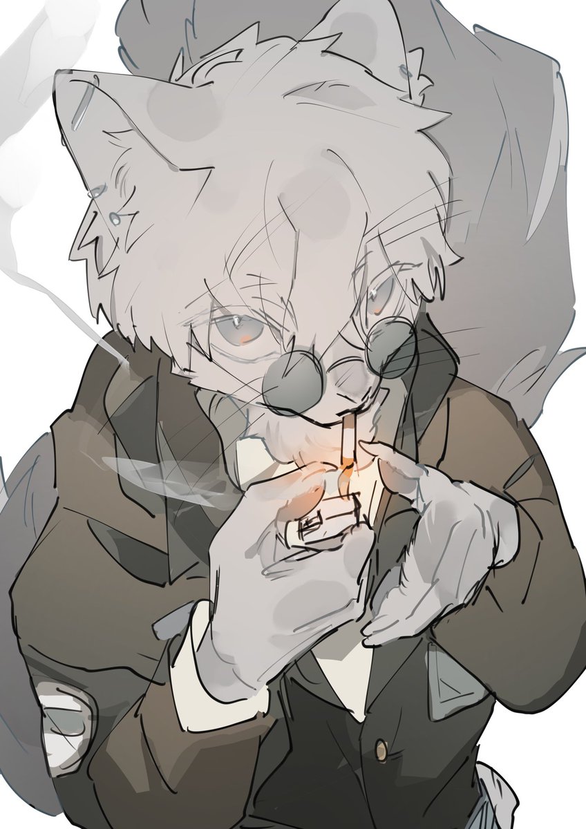 1boy furry male male focus cigarette animal ears furry solo  illustration images