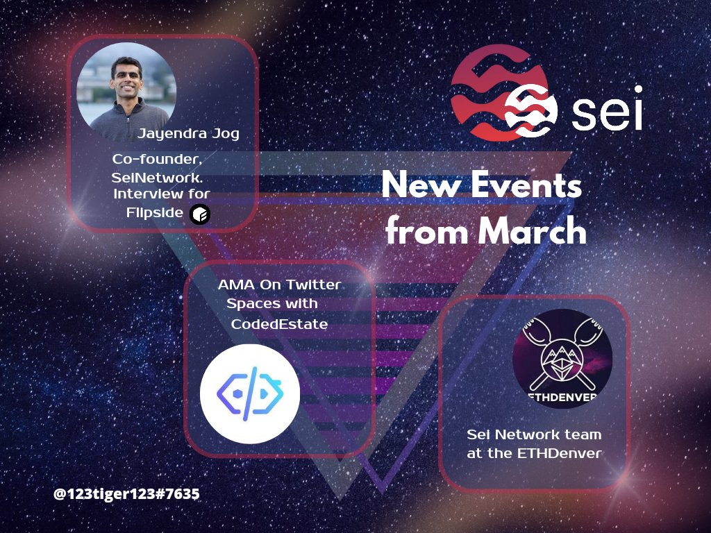 MilaniNemesova's tweet photo. 🎙9/10 
🔸️ Interview with the Co-Founder of @SeiNetwork @jayendra_jog specially for @flipsidecrypto

🔸️AMA with @codedestate

🔸️#DenverETH event

Further = more 🔥

#seilors #sei #seinami #seilorgang #IBCseilors #cosmos #DeFi #blockchain https://t.co/rVj7WLiAM7