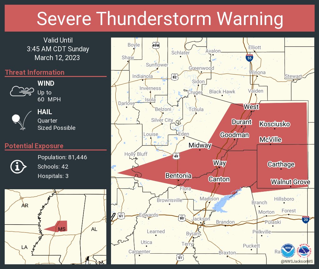 NWS Jackson MS on Twitter "Severe Thunderstorm Warning including