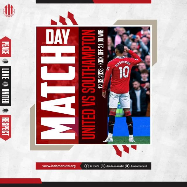Indomanutd_kbm's tweet photo. UNITEDAY ‼️

Premier League - Matchweek (27/38)  

Manchester United vs Southampton 
Sunday, 12 March
Kick Off 21.00 WIB 
Old Trafford, Manchester

Come on UNITED! 🔴⚪⚫  #indomanutd
#indomanutd_kbm
#manutd 
#mufc 
#TOGETHE23ETTER https://t.co/GSFDAKIzTV