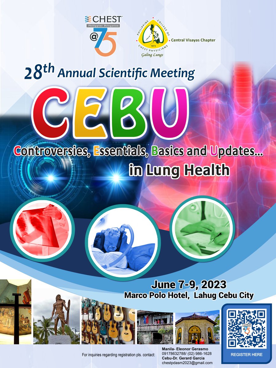 CHESTPD's tweet photo. #SAVETHEDATE

CHEST- PD 28TH ANNUAL SCIENTIFIC MEETING
Marco Polo Hotel, Cebu City
June 7-9,2023

SCAN QR CODE TO REGISTER https://t.co/Qg2VpuJ4Df
