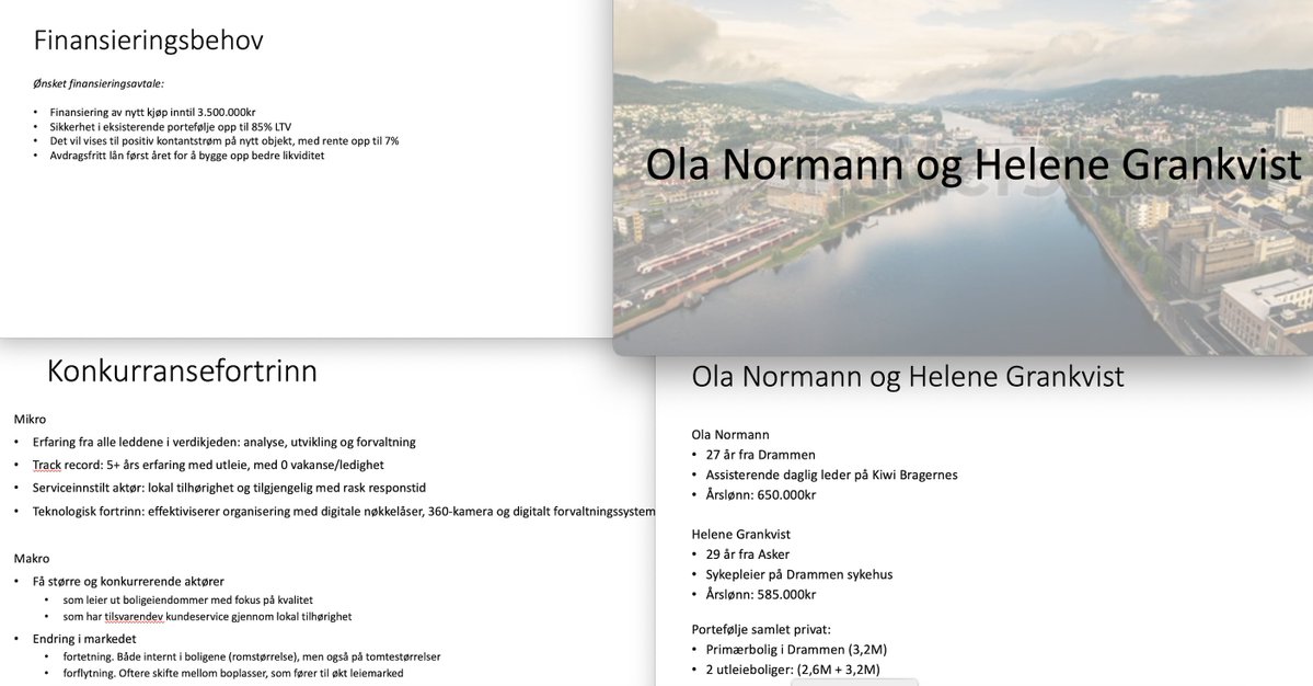 Usikker på hvordan du skal presentere casen din til banken?

Vi har prøvd - feilet - og nå laget en mal sånn at du slipper å gjøre det samme.

Innholder:
✔️ Beskrivelse
✔️ Power Point fil
✔️ Excel ark

Del tweeten, følg @eiendomshjornet for å få link tilsendt på DM

#Eiendom