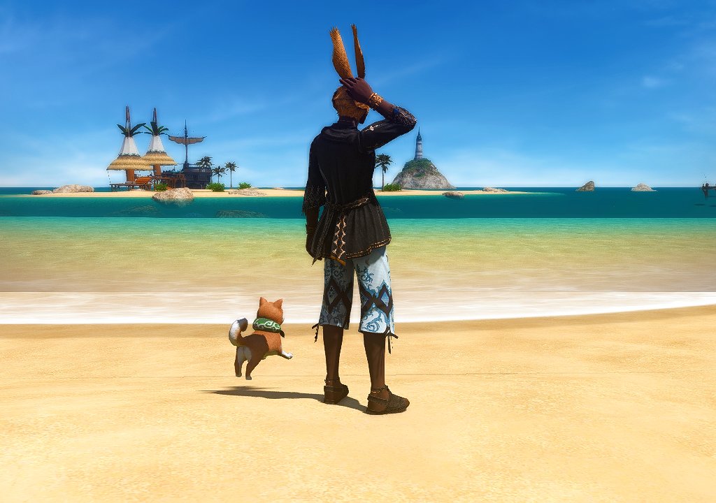 KyTyrios's tweet photo. #DynaMarch Day 11: Summer Break! 

Well Ky'len and his new friend Hachiko the Mameshiba  are enjoying their summer break at Costa De Sol! Who can say no to cool water and the hot sun!? 

#DynamisAU | #DynamisAcademia | #DAMemories | #GPOSERS | #FFXIVScreenshots | #ffxivsnaps| https://t.co/rajIhwYAQM