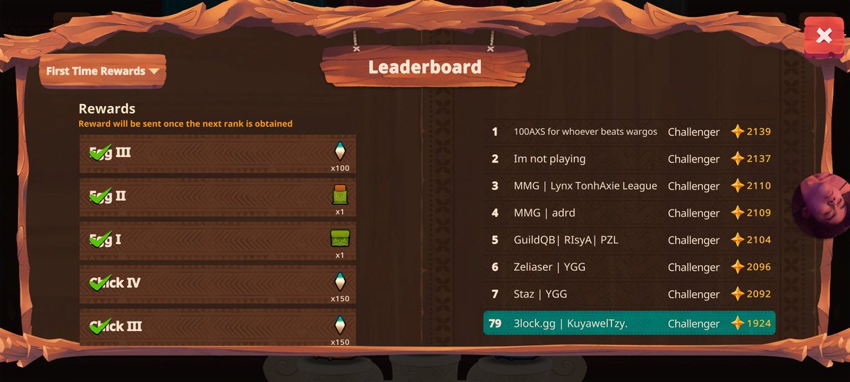 Looking for Guild 
Ign:KuyawelTzy.
Achievements:
Former top 1 in s20 
Top 25 ending rank in s20 
Top 81 ending rank in s21
Top 8 at cabsycon tournament
Top 6 at AMP Tourna
Top 28 at AxieOpenManila(AOM)
Champion in PlaydexTourna
Champion in FridayNightAxie tourna
Top 79 in season2