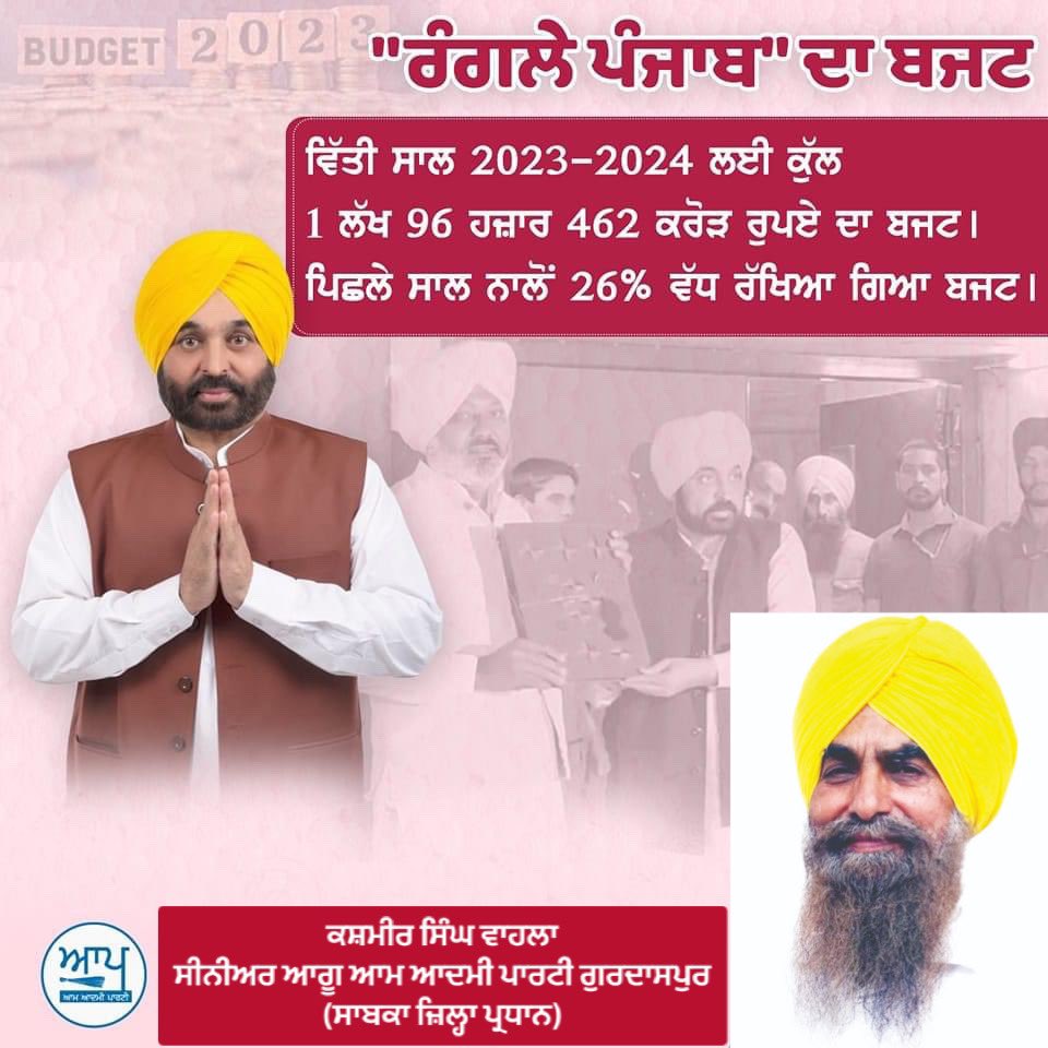 Kashmir_s_wahla's tweet image. ਪੰਜਾਬ ਸਰਕਾਰ ਦੇ ਰੰਗਲੇ ਪੰਜਾਬ ਦਾ ਬਜਟ ਆਮ ਲੋਕਾਂ ਦਾ ਬਜਟ! ਵਿੱਤੀ ਸਾਲ 2023-2024 ਲਈ ਕੁੱਲ 1 ਲੱਖ 96 ਹਜ਼ਾਰ 462 ਕਰੋੜ ਰੁਪਏ ਦਾ ਬਜਟ ਰੱਖਿਆ ਗਿਆ ਹੈ ਜੋ ਕਿ ਪਿਛਲੇ ਸਾਲ ਨਾਲੋਂ 26% ਵੱਧ ਹੈ @ArvindKejriwal @BhagwantMann @JarnailSinghAAP @raghav_chadha @SandeepPathak04 @HarpalCheemaMLA @CMOPb @AAPPunjab