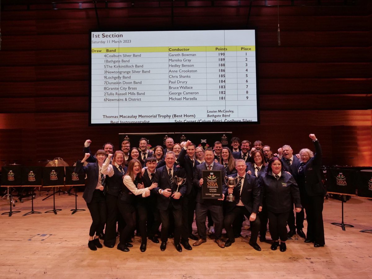 Congratulations to First Section Scottish champion, <a href="/CoalburnBrass/">Coalburn Brass Band Family</a> Silver Band, and conductor, Gareth Bowman!

#sbbachamps2023 #sbbaevents