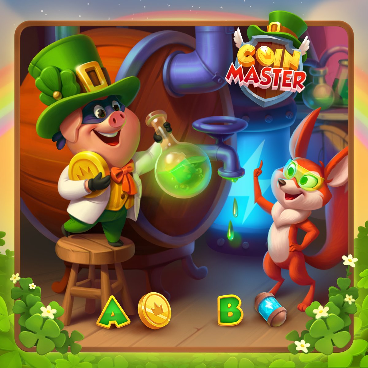 CoinMasterGame's tweet photo. 𝑷𝒂𝒅𝒅𝒊𝒆𝒔! 🍀Theres something hidden in Piggy's bottle! 🧐Tell us if it's 𝐀 𝐨𝐫 𝐁 and you could win a lucky 𝟭,𝟱𝟬𝟬 𝗦𝗣𝗜𝗡𝗦! 🌈✨

Keep calm and leprechaun in! 👉 https://t.co/dwBWQn3NTB https://t.co/D41iMCIDV6
