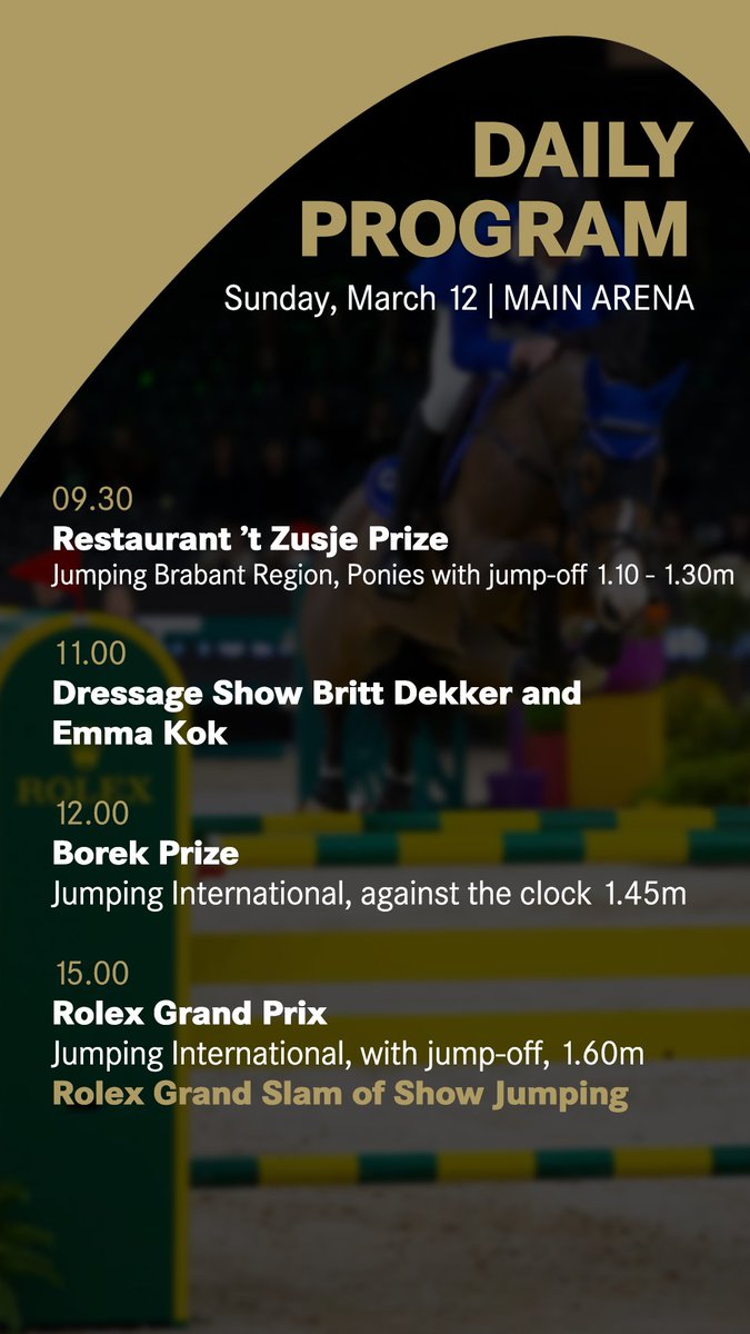 IndoorBrabant's tweet photo. It's the final day! Who is winning the Rolex Grand Prix? 👀

#TDM2023 #TheDutchMasters #RolexGrandSlam #jumpintohistory https://t.co/FW5hwTqOIP