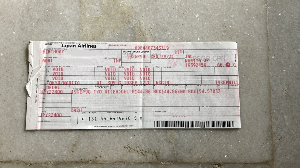 Abhi is back in Japan and new episode is coming this week!

In a meantime, look at this ticket from 32 years ago when Abhi flew for the first time in her life! ✈️
This was a business class ticket and it only costed ¥22,400 JPY one way! 🎫
#planeticket #japantravel #femalepodcasts
