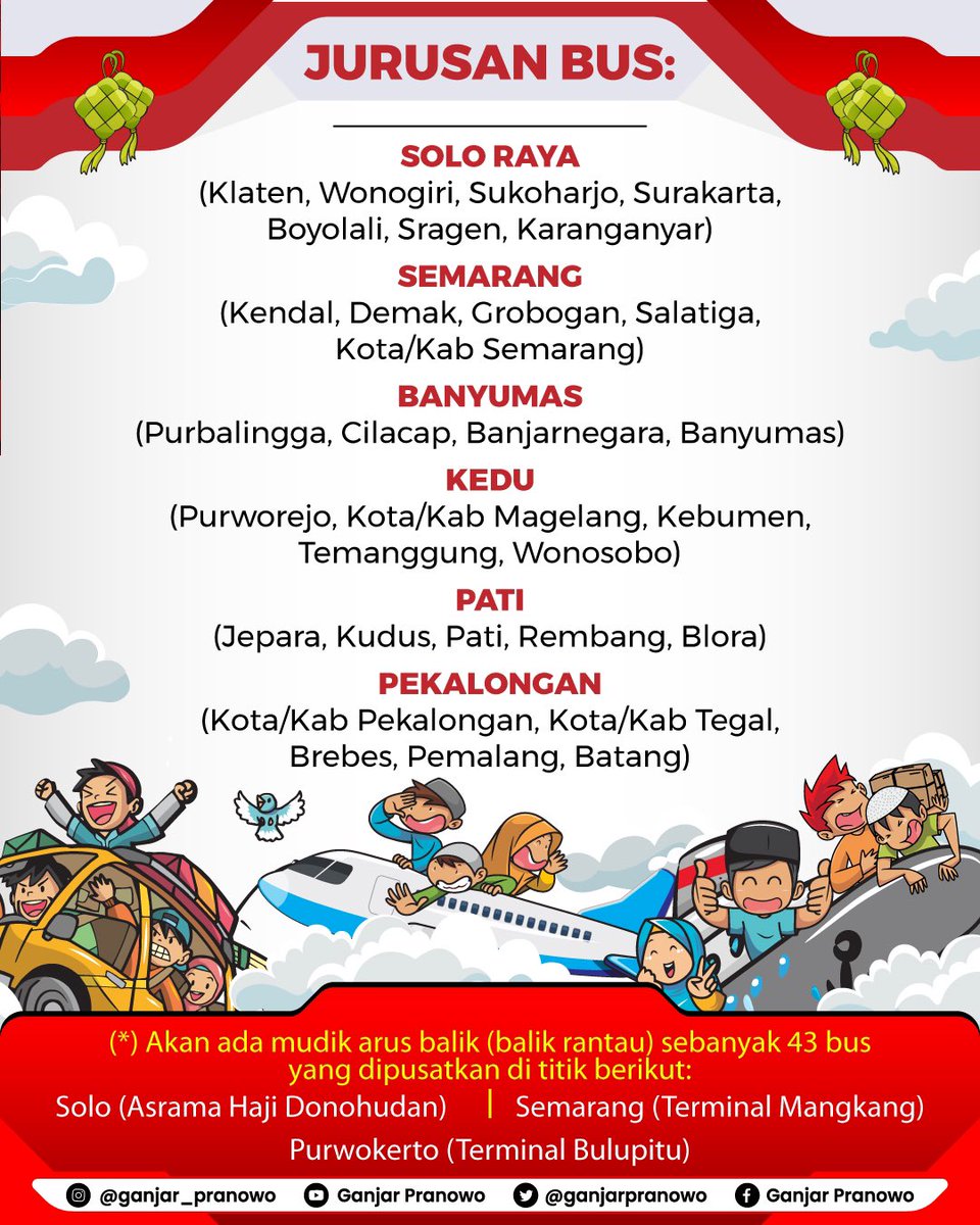 Sedulur-sedulurku warga Jawa Tengah yg ada di Jabodetabek, sudah persiapan mudik belum? Ikut MUDIK GRATIS yuk. 

Syaratnya ya tentu harus punya KTP Jateng atau kelahiran Jateng. pendaftaran mulai dibuka tanggal 13 Maret 2023. 

Yuk lgsg daftar online di pedamateng.penghubung.jatengprov.go.id/swa